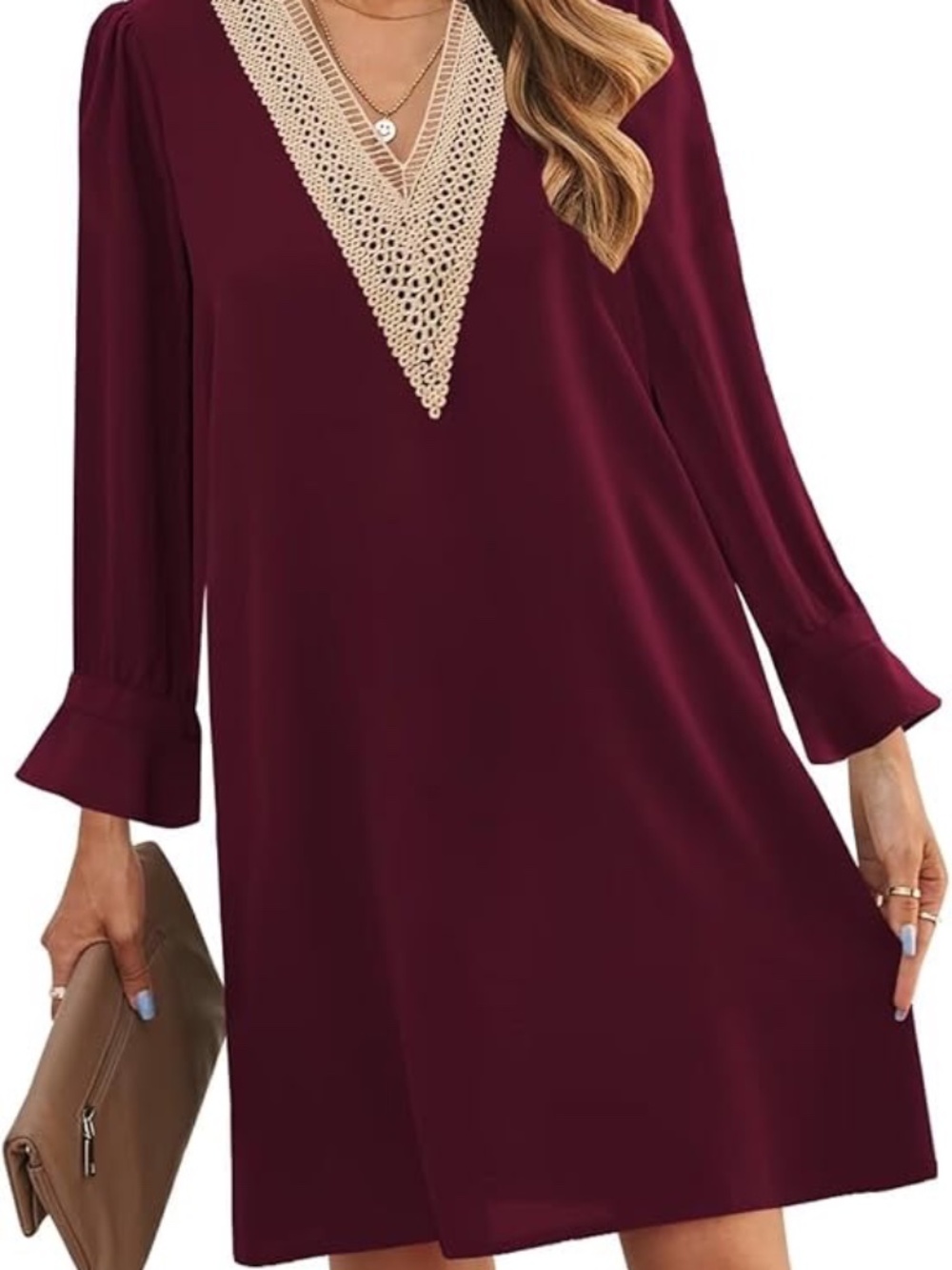 JOCAFIYE Flowy Red Shift Dress Long Sleeve - Size XL